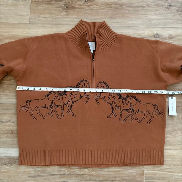 Anthropologie Montana Horses Mock-Neck Half-Zip Sweater Bronze S - Picture 4 of 9